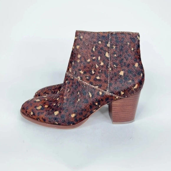 Madewell Rosie Ankle Boot Leopard Print Calf Hair Leather Brown Zipper Size 6.5 - Picture 1 of 13